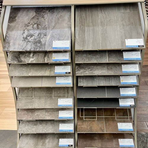 Stone look vinyl display at Emerson Carpet One